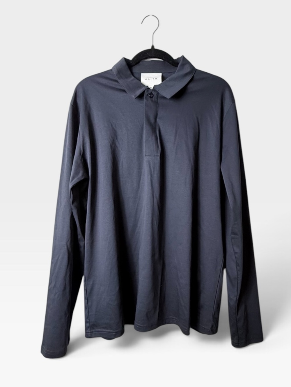 Raith Button Collar Polo Shirt Men's Size XL Long Sleeve Navy Blue (D)
